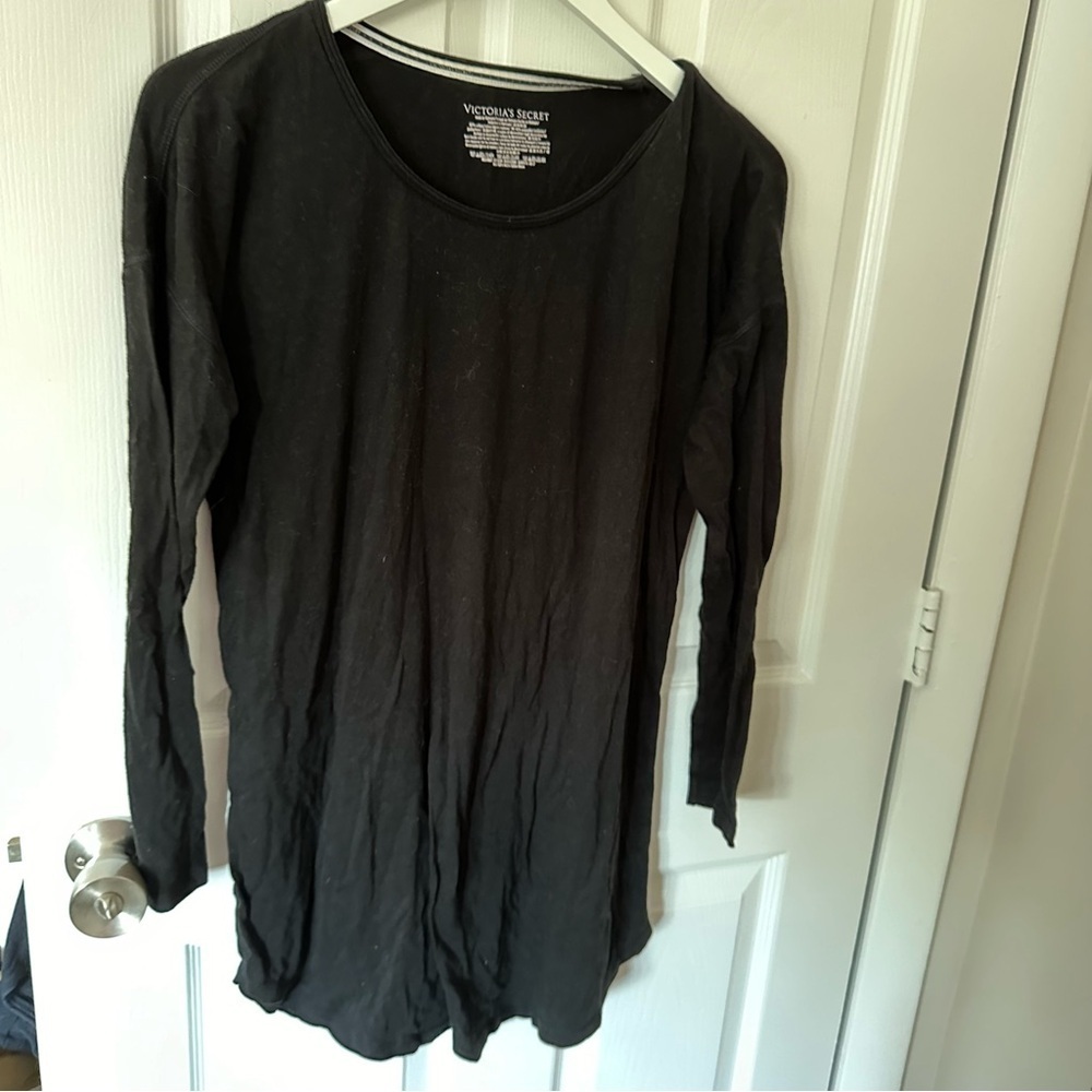 Black Long Sleeve Long Sleep Shirt